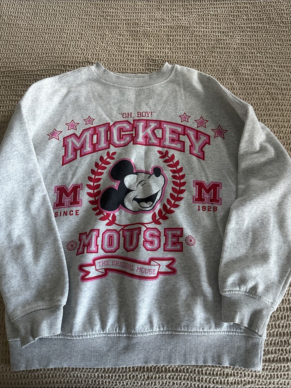 Disney Gray Sweatshirt with Pink Mickey Graphic